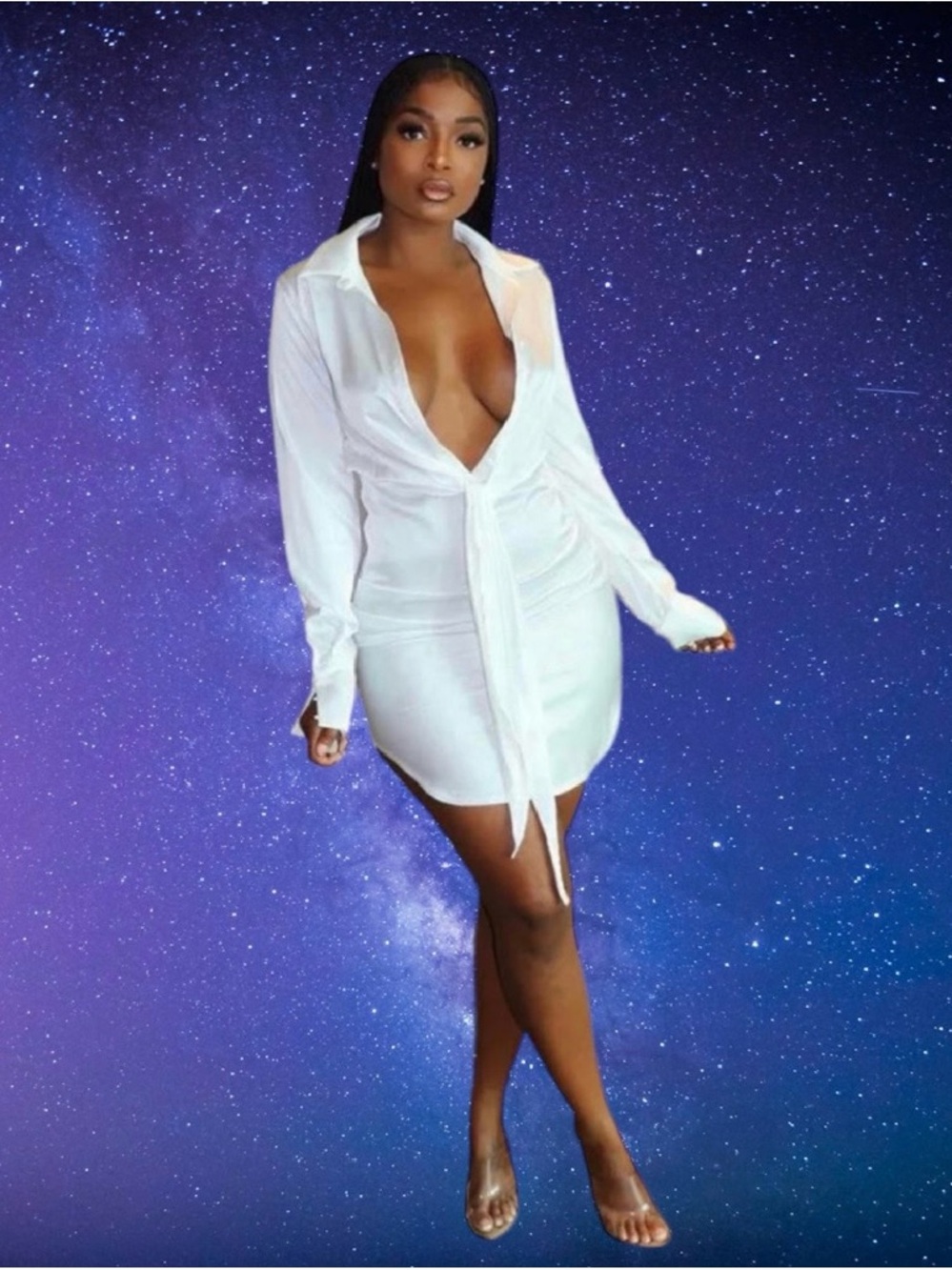 White Tie-Front Shirt Dress